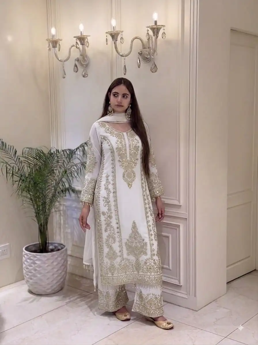 SRK 5365 White Faux Georgette Salwar Suit erfect for Wedding, Party, Mehendi, Pongal, Reception – . Available at ₹2449 only. Delivery 4-6 Working Days | Casual Suits, Jump Suits, Creative suits, Designer Suits, Palazzo Suits, Party Wear Suits, Patiala Suits, Salwar suit, Straight Suits