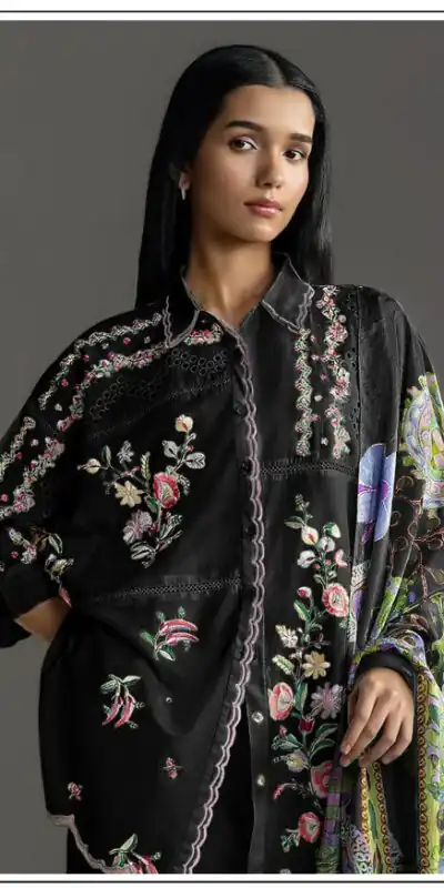 FC 1228 Black Cambric Cotton Salwar Suit with Digital Print & Embroidery Work. Festive Deal ₹2499. Delivery 4-6 Working Days. Shop now. | Casual Suits, Jump Suits, Creative suits, Designer Suits, Palazzo Suits, Party Wear Suits, Patiala Suits, Salwar suit, Straight Suits