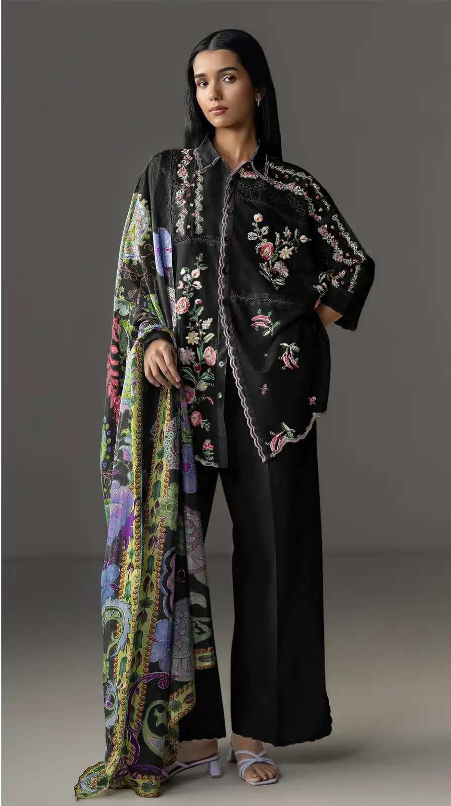 FC 1228 Black Cambric Cotton Salwar Suit with Digital Print & Embroidery Work. Festive Deal ₹2499. Delivery 4-6 Working Days. Shop now. | Casual Suits, Jump Suits, Creative suits, Designer Suits, Palazzo Suits, Party Wear Suits, Patiala Suits, Salwar suit, Straight Suits