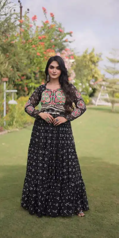 KA 1268 Black in Colour Faux Georgette Bandhani Print Work Gown. Available at ₹2119 only. Delivery 4-6 Working Days. Shop now. | Bollywood Gowns, Creative Gowns, Designer Gowns, Embroidered Gowns, Gowns, Party Wear Gowns