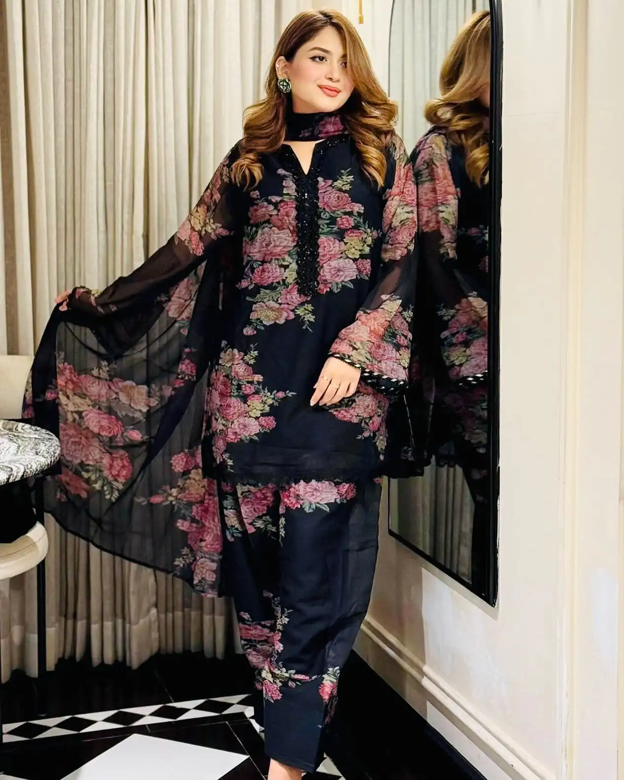 JF 008 Black Colour Digital Print Salwar Suit in Black Faux Georgette. Now at just ₹2149. Delivery 4-6 Working Days. Shop now. | Casual Suits, Jump Suits, Creative suits, Designer Suits, Palazzo Suits, Party Wear Suits, Patiala Suits, Salwar suit, Straight Suits