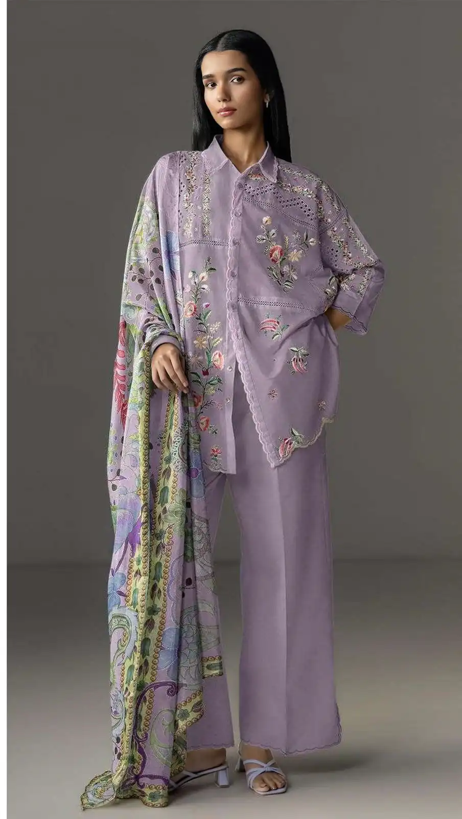 FC 1228 Lavender Cambric Cotton Salwar Suit with Digital Print & Embroidery Work. Festive Deal ₹2499. Delivery 4-6 Working Days. Shop now. | Casual Suits, Jump Suits, Creative suits, Designer Suits, Palazzo Suits, Party Wear Suits, Patiala Suits, Salwar suit, Straight Suits