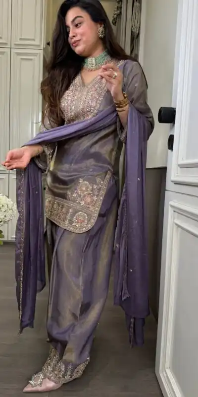 SRK 5367 Lavender Embroidery Work & Sequins Work Salwar Suit in Peach Ronald Silk. Get it for ₹2349. Delivery 4-6 Working Days. Shop now. | Casual Suits, Jump Suits, Creative suits, Designer Suits, Palazzo Suits, Party Wear Suits, Patiala Suits, Salwar suit, Straight Suits