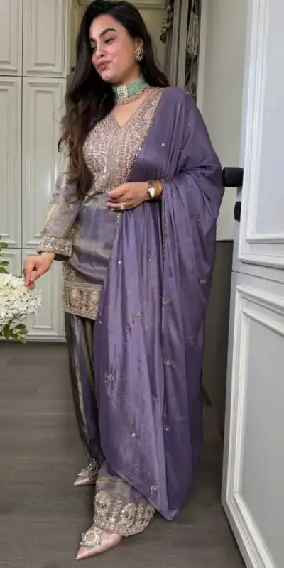 SRK 5367 Lavender Embroidery Work & Sequins Work Salwar Suit in Peach Ronald Silk. Get it for ₹2349. Delivery 4-6 Working Days. Shop now. | Casual Suits, Jump Suits, Creative suits, Designer Suits, Palazzo Suits, Party Wear Suits, Patiala Suits, Salwar suit, Straight Suits
