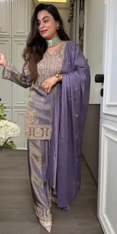 SRK 5367 Lavender Embroidery Work & Sequins Work Salwar Suit in Peach Ronald Silk. Get it for ₹2349. Delivery 4-6 Working Days. Shop now. | Casual Suits, Jump Suits, Creative suits, Designer Suits, Palazzo Suits, Party Wear Suits, Patiala Suits, Salwar suit, Straight Suits