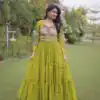 KA 1268 Mehendi in Colour Faux Georgette Bandhani Print Work Gown. Available at ₹2119 only. Delivery 4-6 Working Days. Shop now. | Bollywood Gowns, Creative Gowns, Designer Gowns, Embroidered Gowns, Gowns, Party Wear Gowns