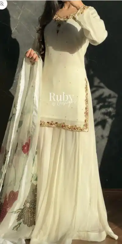 WW 1263 Off White Faux Georgette Salwar Suit with Mirror Work & Embroidery Work. Get it for ₹2149. Delivery 4-6 Working Days. Shop now. | Casual Suits, Jump Suits, Creative suits, Designer Suits, Palazzo Suits, Party Wear Suits, Patiala Suits, Salwar suit, Straight Suits