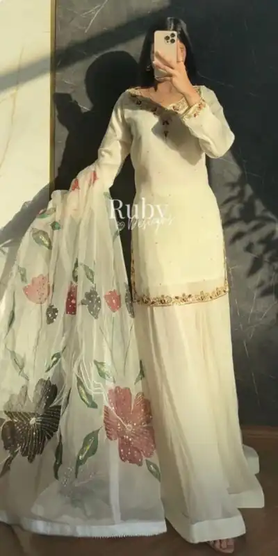 WW 1263 Off White Faux Georgette Salwar Suit with Mirror Work & Embroidery Work. Get it for ₹2149. Delivery 4-6 Working Days. Shop now. | Casual Suits, Jump Suits, Creative suits, Designer Suits, Palazzo Suits, Party Wear Suits, Patiala Suits, Salwar suit, Straight Suits