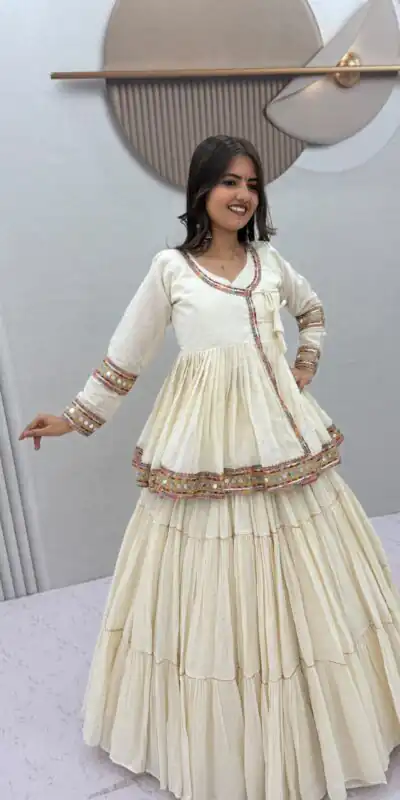 PC 596 Off White in Pure Cotton Mirror Work & Gamthi Work Lehenga Choli . Exclusive Offer ₹2999. Delivery 4-6 Working Days. Shop now. | Bollywood Lehenga, Creative Lehenga, Designer Lehenga, Embroidered Lehenga, Lehenga, Party Wear Lehenga
