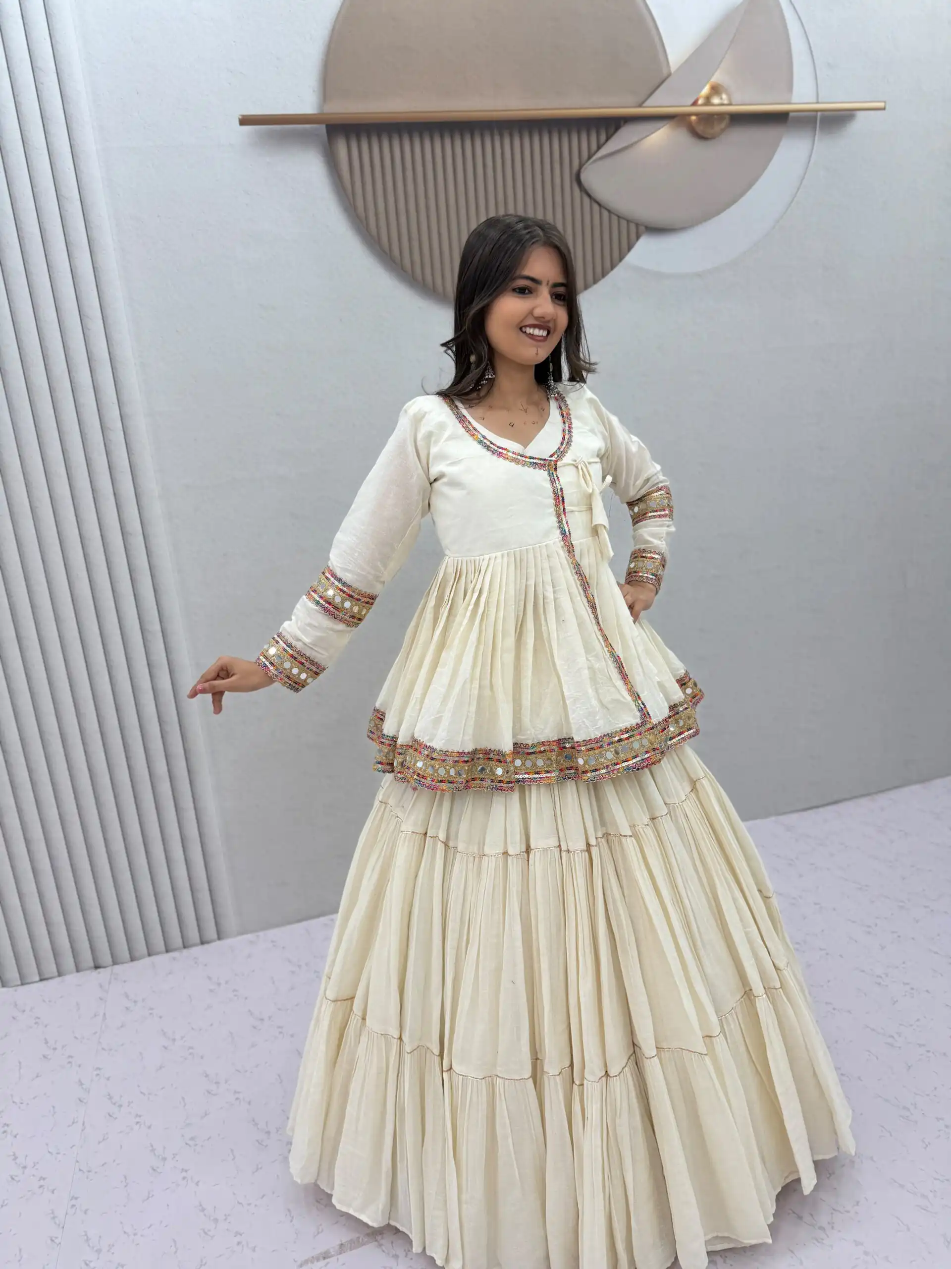 PC 596 Off White in Pure Cotton Mirror Work & Gamthi Work Lehenga Choli . Exclusive Offer ₹2999. Delivery 4-6 Working Days. Shop now. | Bollywood Lehenga, Creative Lehenga, Designer Lehenga, Embroidered Lehenga, Lehenga, Party Wear Lehenga