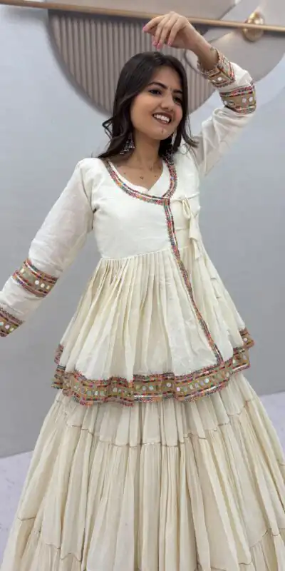 PC 596 Off White in Pure Cotton Mirror Work & Gamthi Work Lehenga Choli . Exclusive Offer ₹2999. Delivery 4-6 Working Days. Shop now. | Bollywood Lehenga, Creative Lehenga, Designer Lehenga, Embroidered Lehenga, Lehenga, Party Wear Lehenga