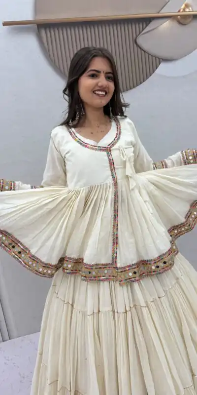 PC 596 Off White in Pure Cotton Mirror Work & Gamthi Work Lehenga Choli . Exclusive Offer ₹2999. Delivery 4-6 Working Days. Shop now. | Bollywood Lehenga, Creative Lehenga, Designer Lehenga, Embroidered Lehenga, Lehenga, Party Wear Lehenga