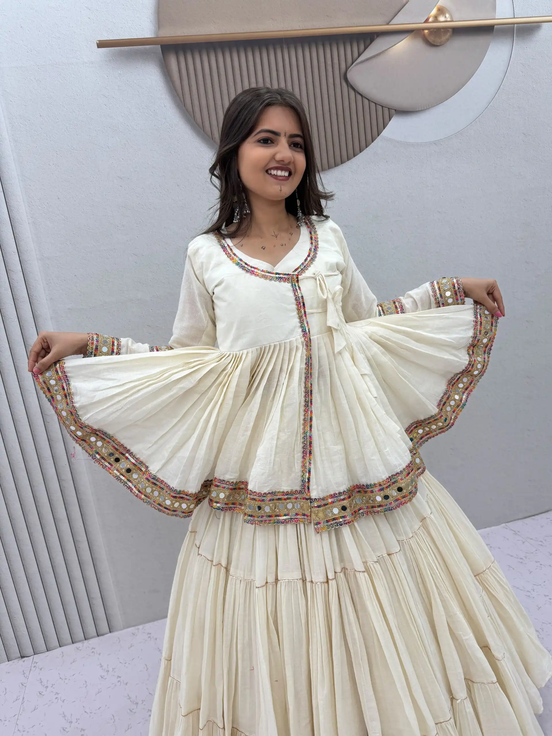 PC 596 Off White in Pure Cotton Mirror Work & Gamthi Work Lehenga Choli . Exclusive Offer ₹2999. Delivery 4-6 Working Days. Shop now. | Bollywood Lehenga, Creative Lehenga, Designer Lehenga, Embroidered Lehenga, Lehenga, Party Wear Lehenga