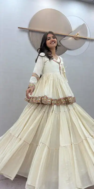 PC 596 Off White in Pure Cotton Mirror Work & Gamthi Work Lehenga Choli . Exclusive Offer ₹2999. Delivery 4-6 Working Days. Shop now. | Bollywood Lehenga, Creative Lehenga, Designer Lehenga, Embroidered Lehenga, Lehenga, Party Wear Lehenga