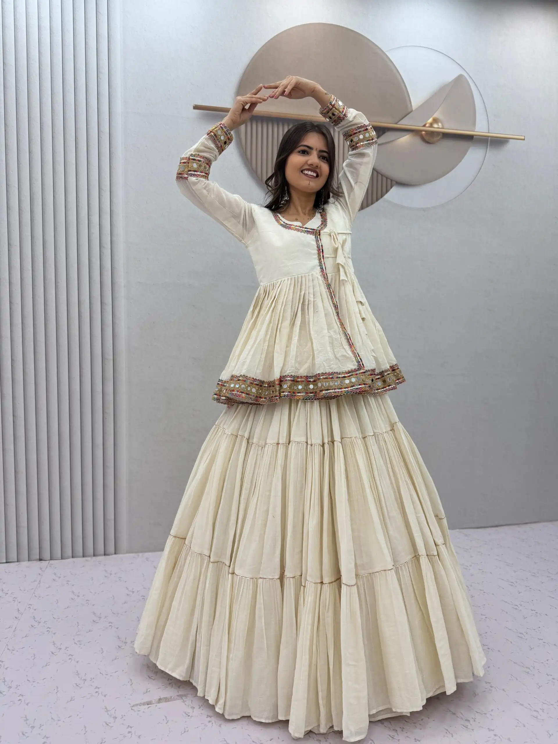PC 596 Off White in Pure Cotton Mirror Work & Gamthi Work Lehenga Choli . Exclusive Offer ₹2999. Delivery 4-6 Working Days. Shop now. | Bollywood Lehenga, Creative Lehenga, Designer Lehenga, Embroidered Lehenga, Lehenga, Party Wear Lehenga