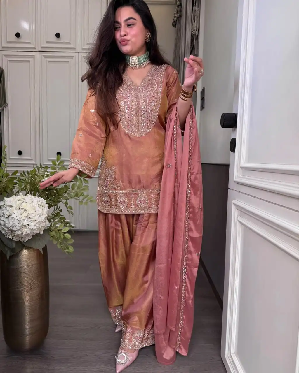 SRK 5367 Peach Embroidery Work & Sequins Work Salwar Suit in Peach Ronald Silk. Get it for ₹2349. Delivery 4-6 Working Days. Shop now. | Casual Suits, Jump Suits, Creative suits, Designer Suits, Palazzo Suits, Party Wear Suits, Patiala Suits, Salwar suit, Straight Suits