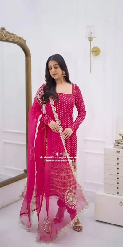 NSR 912 Pink Faux Georgette Salwar Suit with Mirror Work & Embroidery Work. Get it for ₹2349. Delivery 4-6 Working Days. Shop now. | Casual Suits, Jump Suits, Creative suits, Designer Suits, Palazzo Suits, Party Wear Suits, Patiala Suits, Salwar suit, Straight Suits