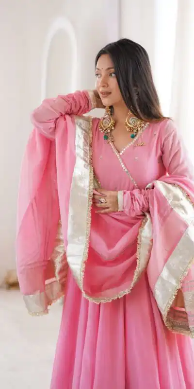 RTC 6048 Pink Tabby Organza Silk Gown with Hand Work & Mirror Work. Special Price ₹2549. Delivery 4-6 Working Days. Shop now. | Bollywood Gowns, Creative Gowns, Designer Gowns, Embroidered Gowns, Gowns, Party Wear Gowns