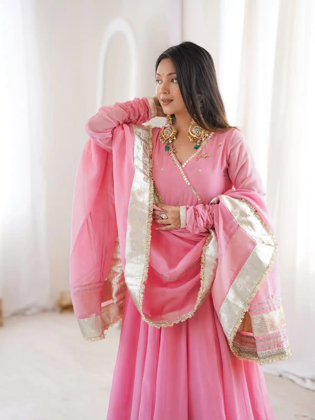 RTC 6048 Pink Tabby Organza Silk Gown with Hand Work & Mirror Work. Special Price ₹2549. Delivery 4-6 Working Days. Shop now. | Bollywood Gowns, Creative Gowns, Designer Gowns, Embroidered Gowns, Gowns, Party Wear Gowns