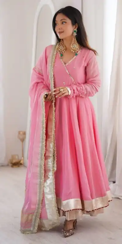 RTC 6048 Pink Tabby Organza Silk Gown with Hand Work & Mirror Work. Special Price ₹2549. Delivery 4-6 Working Days. Shop now. | Bollywood Gowns, Creative Gowns, Designer Gowns, Embroidered Gowns, Gowns, Party Wear Gowns