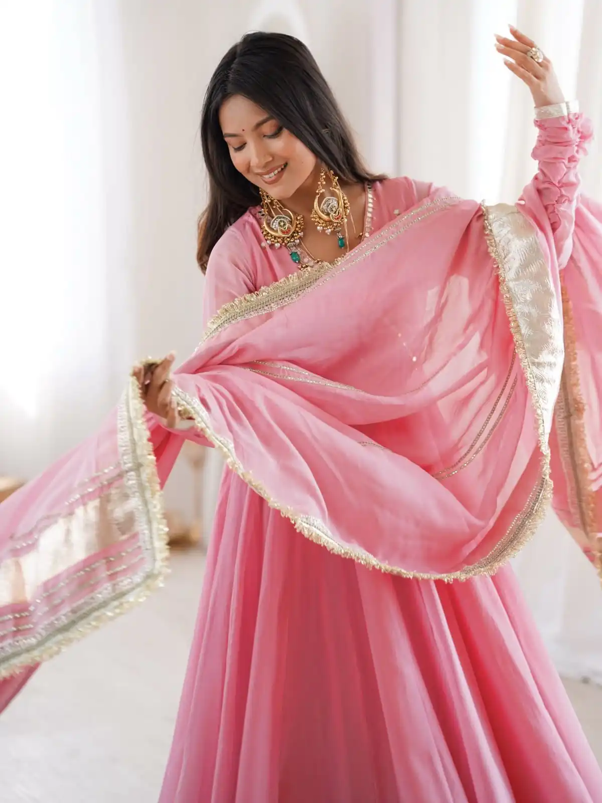 RTC 6048 Pink Tabby Organza Silk Gown with Hand Work & Mirror Work. Special Price ₹2549. Delivery 4-6 Working Days. Shop now. | Bollywood Gowns, Creative Gowns, Designer Gowns, Embroidered Gowns, Gowns, Party Wear Gowns