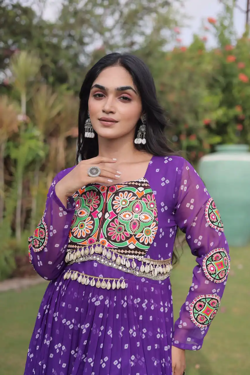 KA 1268 Purple in Colour Faux Georgette Bandhani Print Work Gown. Available at ₹2119 only. Delivery 4-6 Working Days. Shop now. | Bollywood Gowns, Creative Gowns, Designer Gowns, Embroidered Gowns, Gowns, Party Wear Gowns