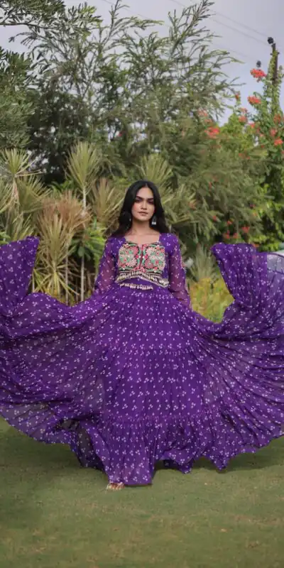 KA 1268 Purple in Colour Faux Georgette Bandhani Print Work Gown. Available at ₹2119 only. Delivery 4-6 Working Days. Shop now. | Bollywood Gowns, Creative Gowns, Designer Gowns, Embroidered Gowns, Gowns, Party Wear Gowns
