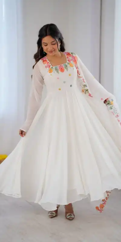 NSR 901 White Faux Georgette Salwar Suit with Lace Work & Embroidery Work. Introductory Price ₹2099. Delivery 4-6 Working Days. Shop now. | Casual Suits, Jump Suits, Creative suits, Designer Suits, Palazzo Suits, Party Wear Suits, Patiala Suits, Salwar suit, Straight Suits