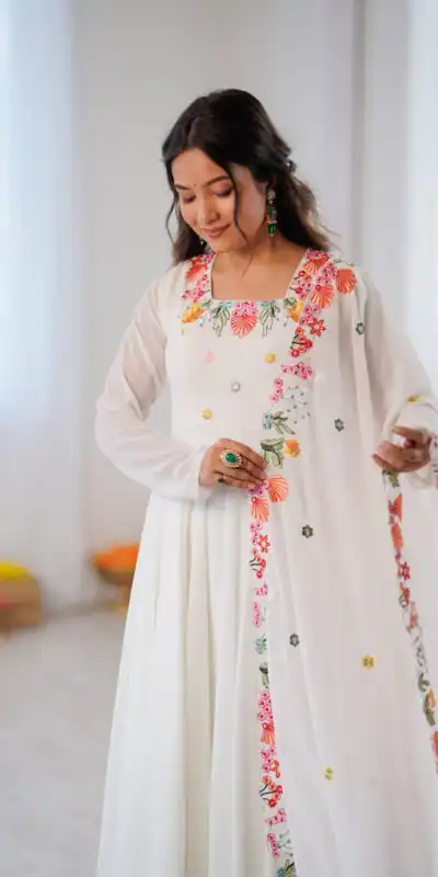 NSR 901 White Faux Georgette Salwar Suit with Lace Work & Embroidery Work. Introductory Price ₹2099. Delivery 4-6 Working Days. Shop now. | Casual Suits, Jump Suits, Creative suits, Designer Suits, Palazzo Suits, Party Wear Suits, Patiala Suits, Salwar suit, Straight Suits