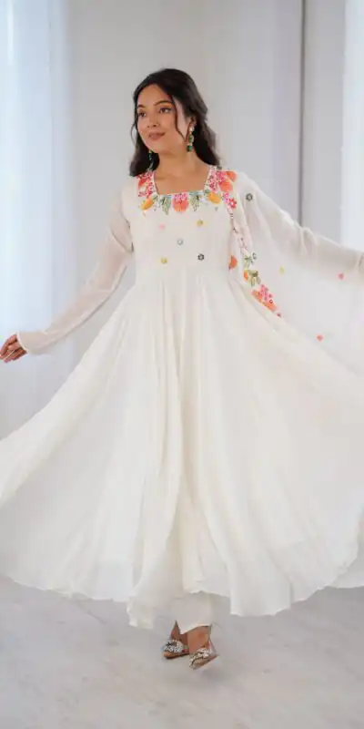 NSR 901 White Faux Georgette Salwar Suit with Lace Work & Embroidery Work. Introductory Price ₹2099. Delivery 4-6 Working Days. Shop now. | Casual Suits, Jump Suits, Creative suits, Designer Suits, Palazzo Suits, Party Wear Suits, Patiala Suits, Salwar suit, Straight Suits