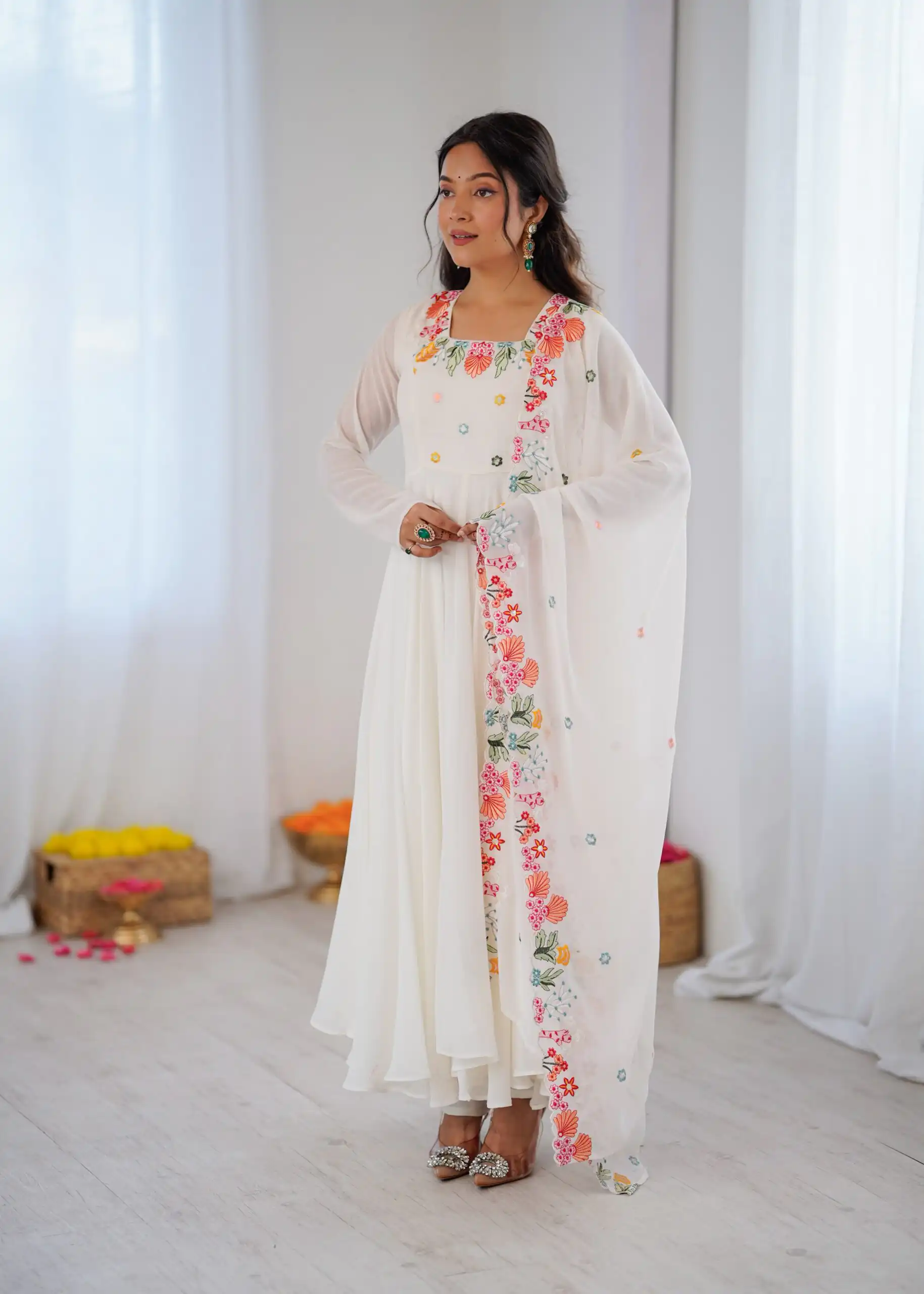 NSR 901 White Faux Georgette Salwar Suit with Lace Work & Embroidery Work. Introductory Price ₹2099. Delivery 4-6 Working Days. Shop now. | Casual Suits, Jump Suits, Creative suits, Designer Suits, Palazzo Suits, Party Wear Suits, Patiala Suits, Salwar suit, Straight Suits