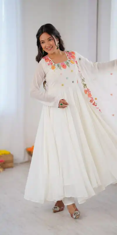 NSR 901 White Faux Georgette Salwar Suit with Lace Work & Embroidery Work. Introductory Price ₹2099. Delivery 4-6 Working Days. Shop now. | Casual Suits, Jump Suits, Creative suits, Designer Suits, Palazzo Suits, Party Wear Suits, Patiala Suits, Salwar suit, Straight Suits