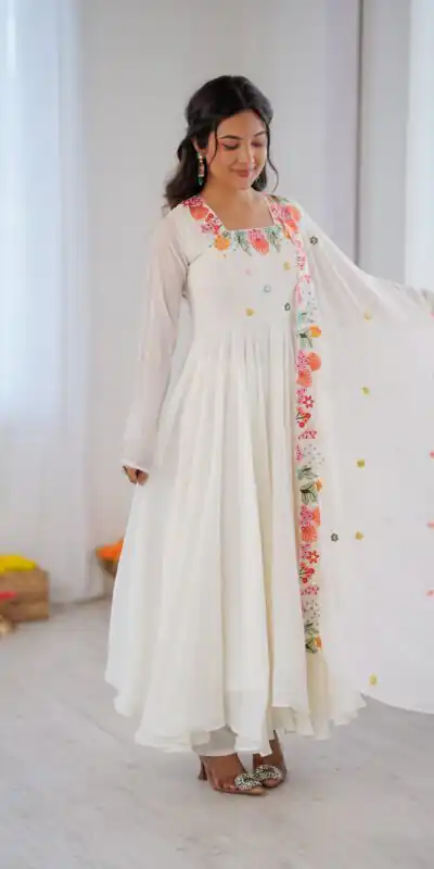 NSR 901 White Faux Georgette Salwar Suit with Lace Work & Embroidery Work. Introductory Price ₹2099. Delivery 4-6 Working Days. Shop now. | Casual Suits, Jump Suits, Creative suits, Designer Suits, Palazzo Suits, Party Wear Suits, Patiala Suits, Salwar suit, Straight Suits