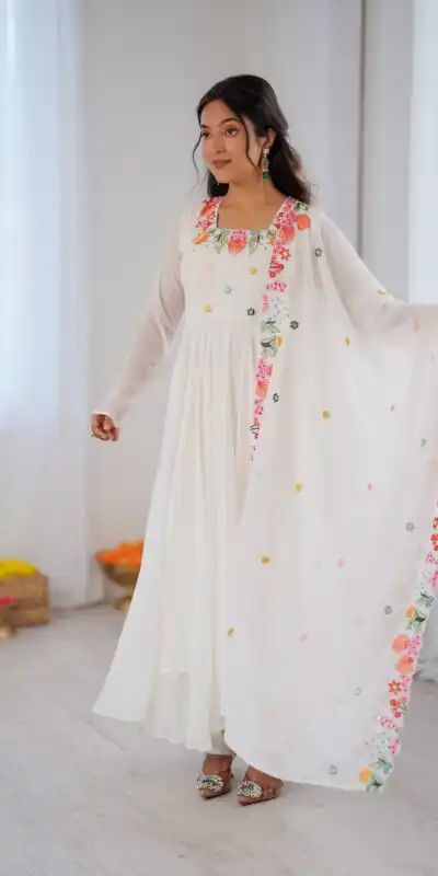 NSR 901 White Faux Georgette Salwar Suit with Lace Work & Embroidery Work. Introductory Price ₹2099. Delivery 4-6 Working Days. Shop now. | Casual Suits, Jump Suits, Creative suits, Designer Suits, Palazzo Suits, Party Wear Suits, Patiala Suits, Salwar suit, Straight Suits