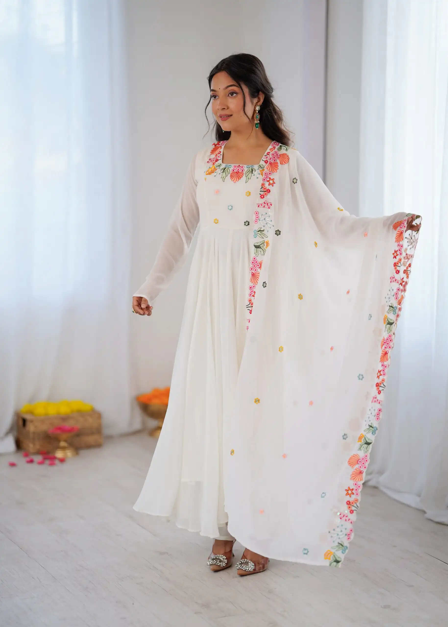 NSR 901 White Faux Georgette Salwar Suit with Lace Work & Embroidery Work. Introductory Price ₹2099. Delivery 4-6 Working Days. Shop now. | Casual Suits, Jump Suits, Creative suits, Designer Suits, Palazzo Suits, Party Wear Suits, Patiala Suits, Salwar suit, Straight Suits