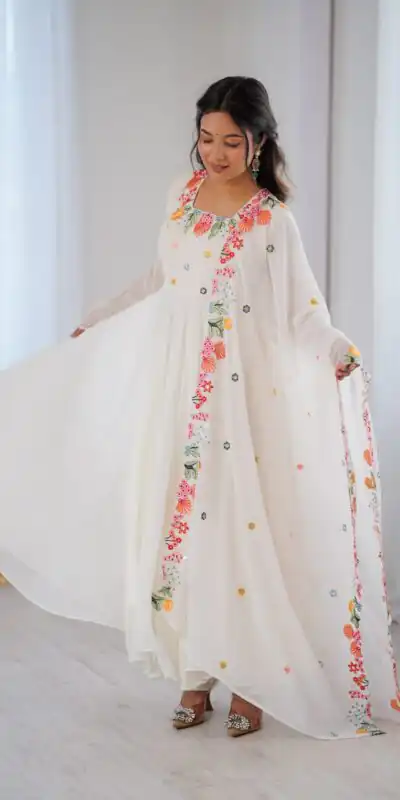 NSR 901 White Faux Georgette Salwar Suit with Lace Work & Embroidery Work. Introductory Price ₹2099. Delivery 4-6 Working Days. Shop now. | Casual Suits, Jump Suits, Creative suits, Designer Suits, Palazzo Suits, Party Wear Suits, Patiala Suits, Salwar suit, Straight Suits