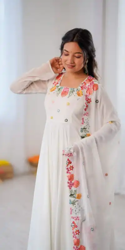 NSR 901 White Faux Georgette Salwar Suit with Lace Work & Embroidery Work. Introductory Price ₹2099. Delivery 4-6 Working Days. Shop now. | Casual Suits, Jump Suits, Creative suits, Designer Suits, Palazzo Suits, Party Wear Suits, Patiala Suits, Salwar suit, Straight Suits