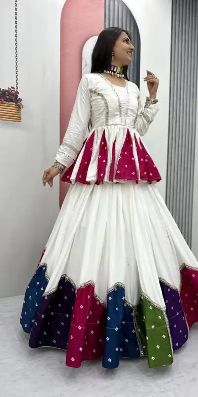 PC N54 White in Pure Cotton Mirror Work & Gamthi Work Lehenga Choli . Exclusive Offer ₹3049. Delivery 4-6 Working Days. Shop now. | Bollywood Lehenga, Creative Lehenga, Designer Lehenga, Embroidered Lehenga, Lehenga, Party Wear Lehenga