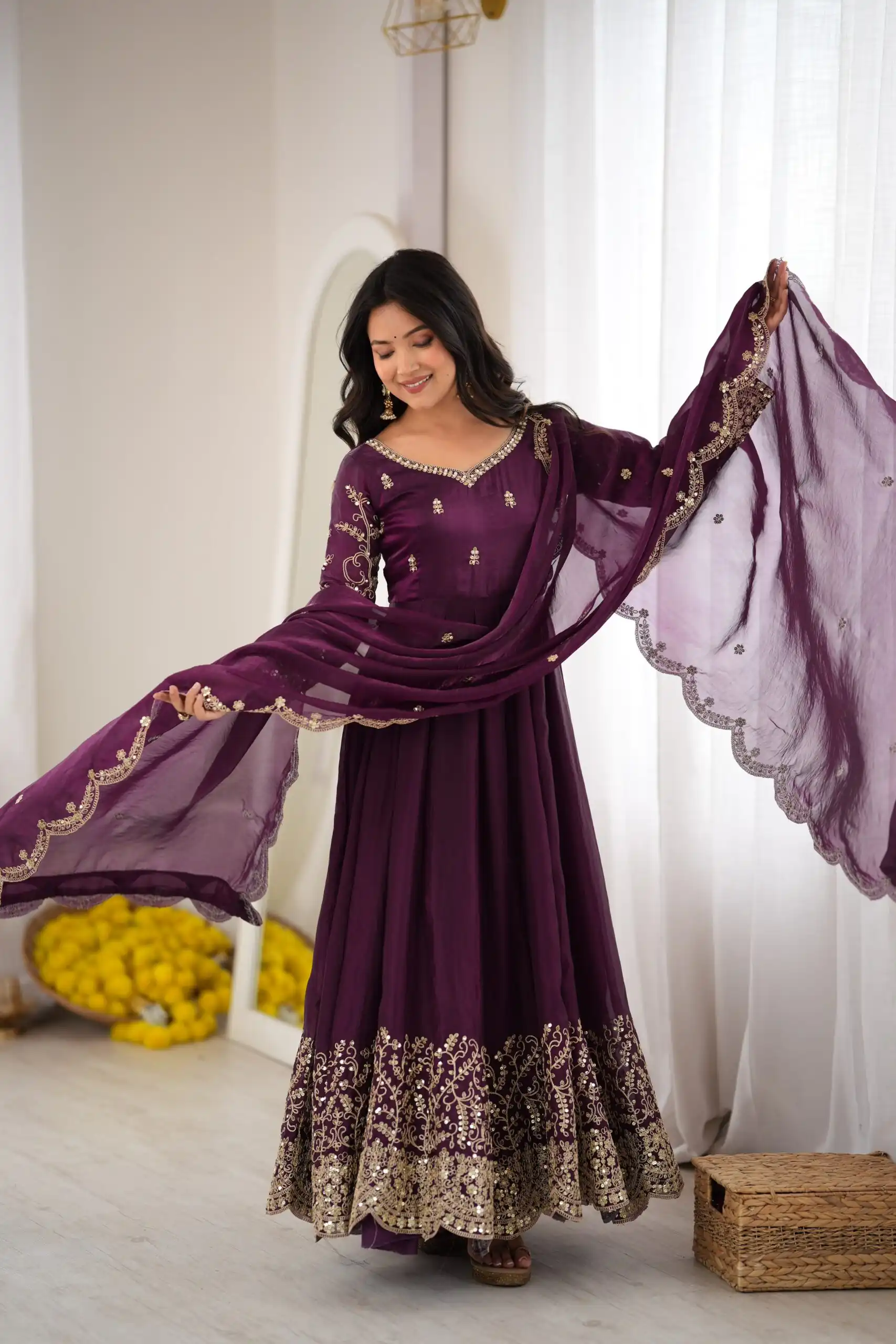 ZSR 3185 Wine Fendy Silk Gown with Embroidery Work & Sequins Work. Special Price ₹2399. Delivery 4-6 Working Days. Shop now. | Bollywood Gowns, Creative Gowns, Designer Gowns, Embroidered Gowns, Gowns, Party Wear Gowns