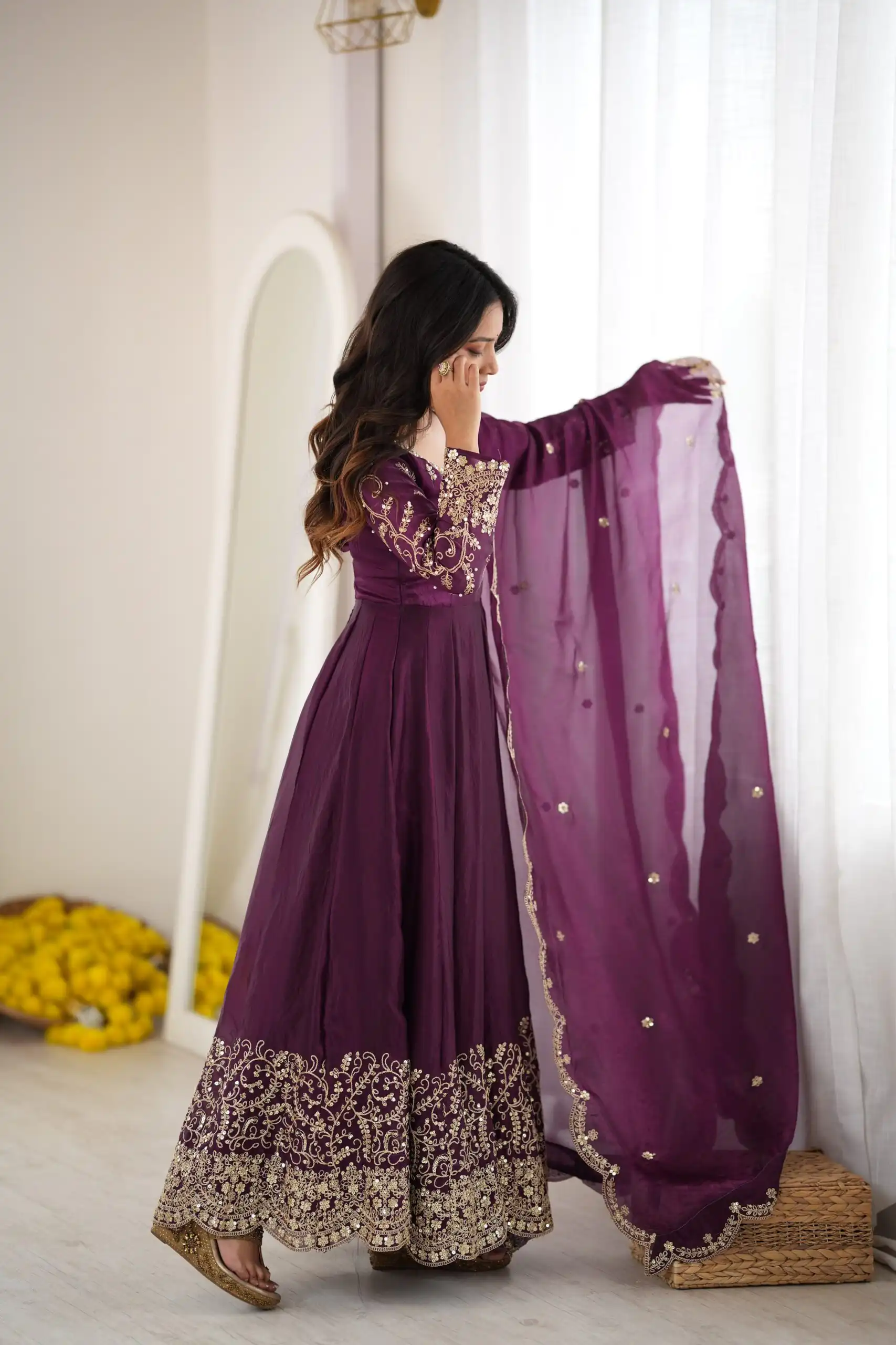 ZSR 3185 Wine Fendy Silk Gown with Embroidery Work & Sequins Work. Special Price ₹2399. Delivery 4-6 Working Days. Shop now. | Bollywood Gowns, Creative Gowns, Designer Gowns, Embroidered Gowns, Gowns, Party Wear Gowns
