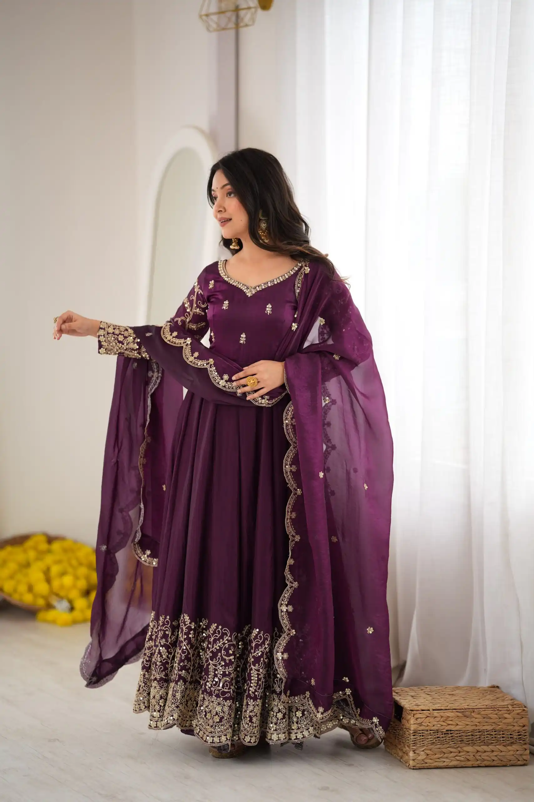 ZSR 3185 Wine Fendy Silk Gown with Embroidery Work & Sequins Work. Special Price ₹2399. Delivery 4-6 Working Days. Shop now. | Bollywood Gowns, Creative Gowns, Designer Gowns, Embroidered Gowns, Gowns, Party Wear Gowns