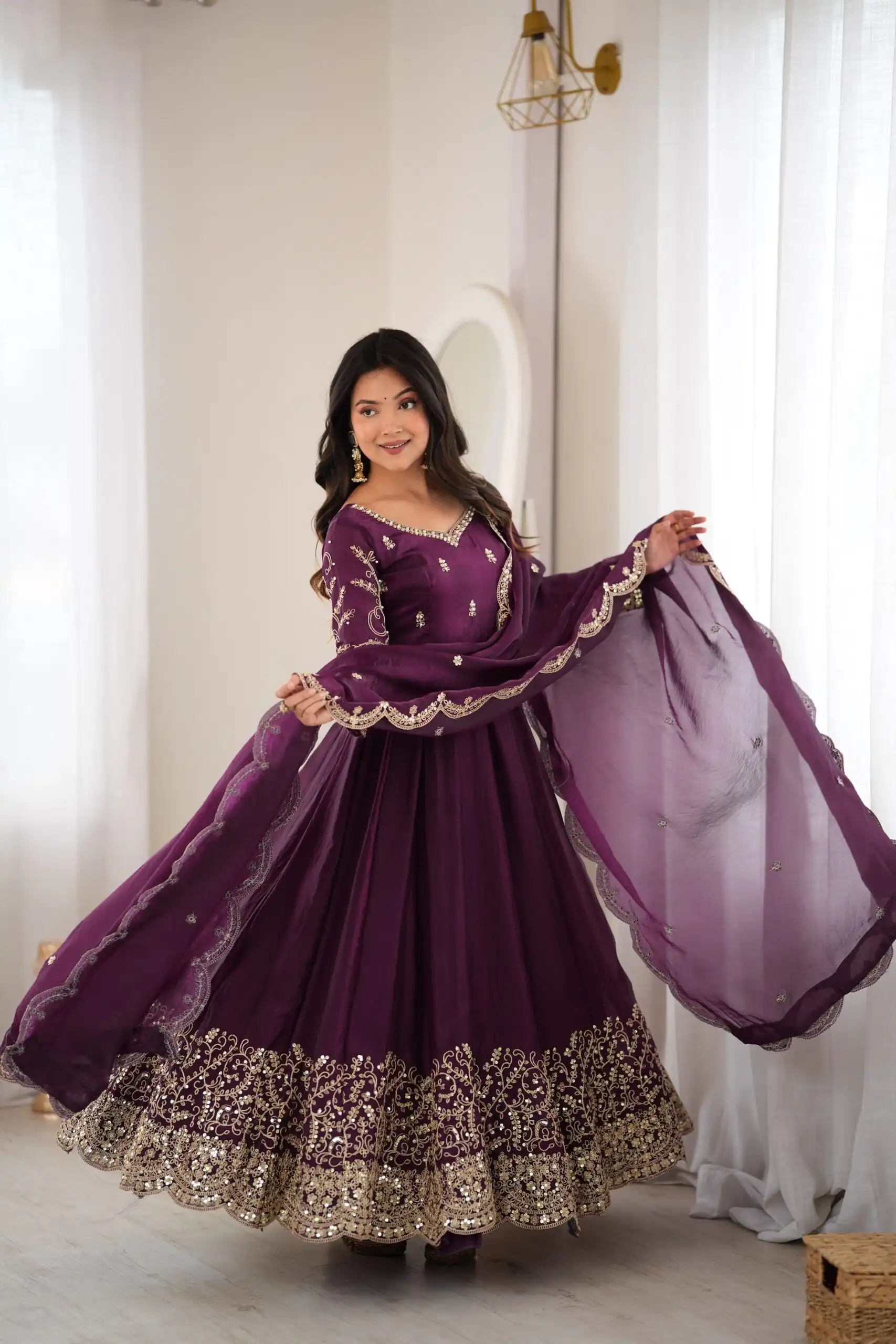 ZSR 3185 Wine Fendy Silk Gown with Embroidery Work & Sequins Work. Special Price ₹2399. Delivery 4-6 Working Days. Shop now. | Bollywood Gowns, Creative Gowns, Designer Gowns, Embroidered Gowns, Gowns, Party Wear Gowns