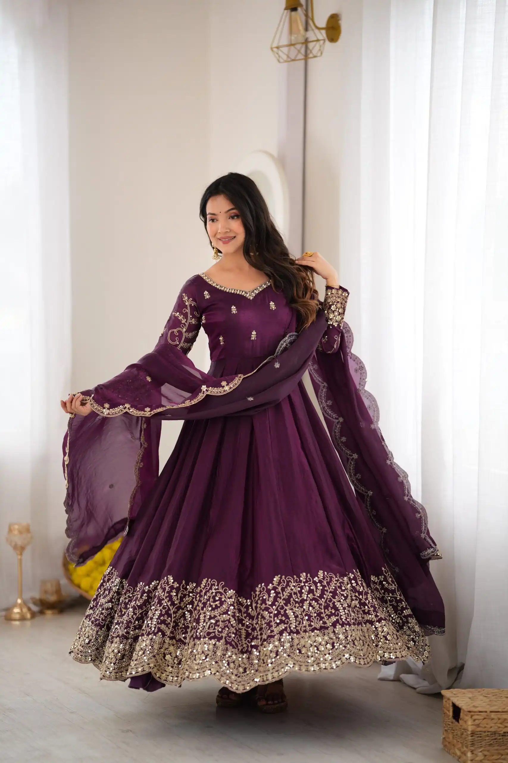 ZSR 3185 Wine Fendy Silk Gown with Embroidery Work & Sequins Work. Special Price ₹2399. Delivery 4-6 Working Days. Shop now. | Bollywood Gowns, Creative Gowns, Designer Gowns, Embroidered Gowns, Gowns, Party Wear Gowns