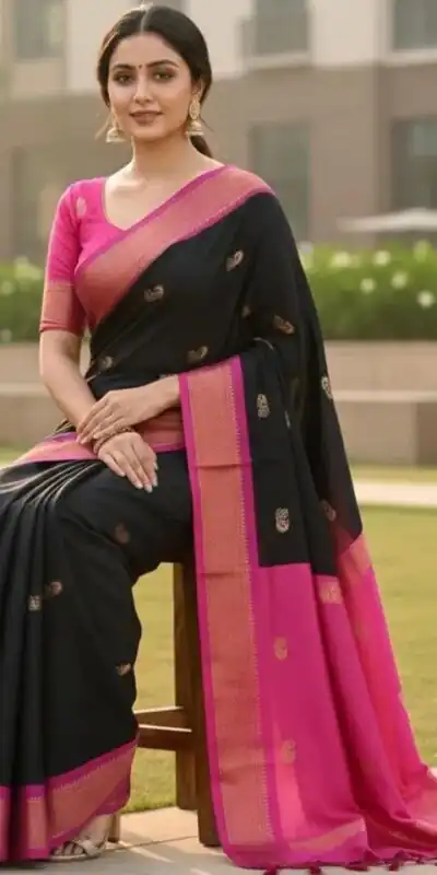 KP 7009 Black Soft Lichi Silk Saree with Lace Work & Lace Border. Introductory Price ₹1649. Delivery 4-6 Working Days. Shop now. | Creative Sarees, Bollywood Sarees, Designer Sarees, Embroidered Sarees, Ethnic Saree, Modern Digital sarees, Party Wear Sarees, Sarees