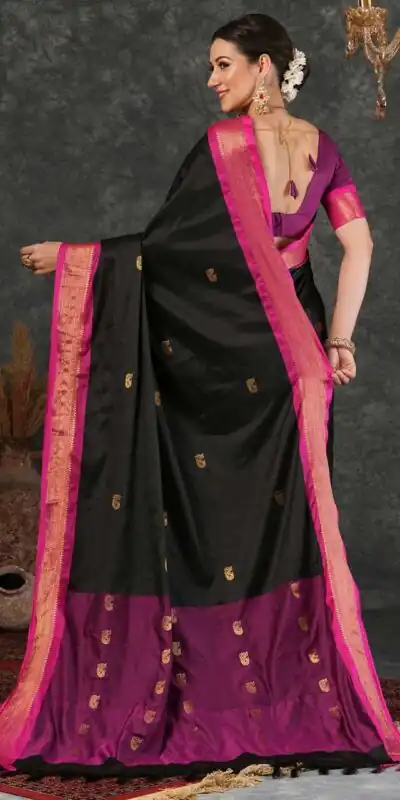 KP 7009 Black Soft Lichi Silk Saree with Lace Work & Lace Border. Introductory Price ₹1649. Delivery 4-6 Working Days. Shop now. | Creative Sarees, Bollywood Sarees, Designer Sarees, Embroidered Sarees, Ethnic Saree, Modern Digital sarees, Party Wear Sarees, Sarees