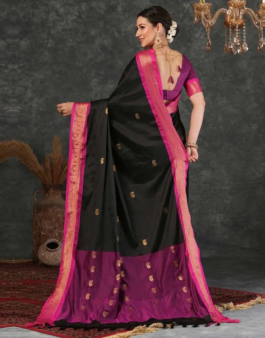 KP 7009 Black Soft Lichi Silk Saree with Lace Work & Lace Border. Introductory Price ₹1649. Delivery 4-6 Working Days. Shop now. | Creative Sarees, Bollywood Sarees, Designer Sarees, Embroidered Sarees, Ethnic Saree, Modern Digital sarees, Party Wear Sarees, Sarees