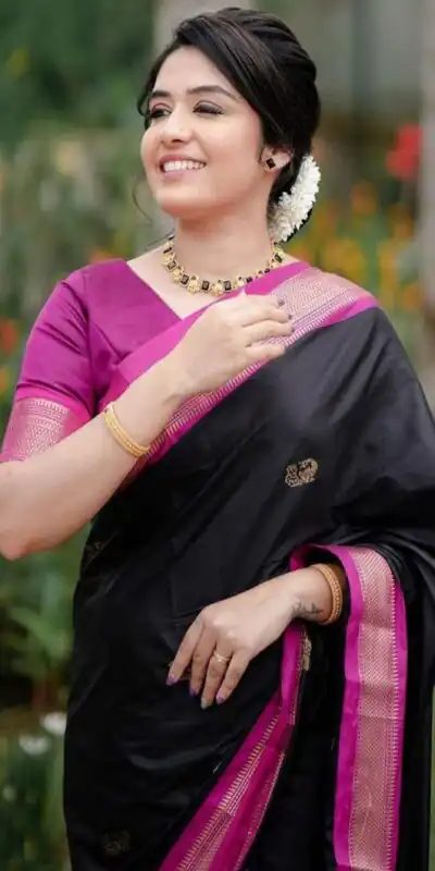 KP 7009 Black Soft Lichi Silk Saree with Lace Work & Lace Border. Introductory Price ₹1649. Delivery 4-6 Working Days. Shop now. | Creative Sarees, Bollywood Sarees, Designer Sarees, Embroidered Sarees, Ethnic Saree, Modern Digital sarees, Party Wear Sarees, Sarees