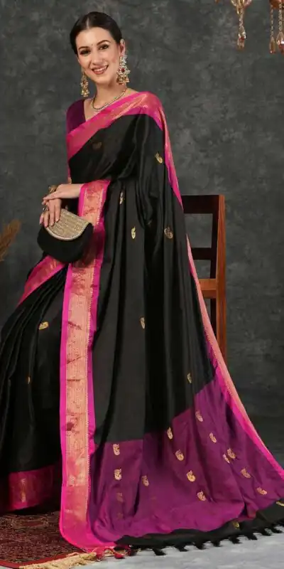 KP 7009 Black Soft Lichi Silk Saree with Lace Work & Lace Border. Introductory Price ₹1649. Delivery 4-6 Working Days. Shop now. | Creative Sarees, Bollywood Sarees, Designer Sarees, Embroidered Sarees, Ethnic Saree, Modern Digital sarees, Party Wear Sarees, Sarees