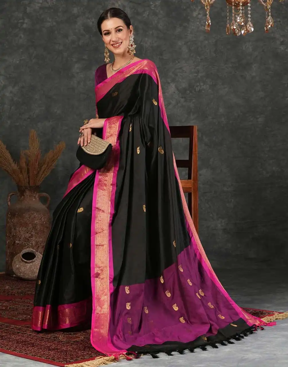 KP 7009 Black Soft Lichi Silk Saree with Lace Work & Lace Border. Introductory Price ₹1649. Delivery 4-6 Working Days. Shop now. | Creative Sarees, Bollywood Sarees, Designer Sarees, Embroidered Sarees, Ethnic Saree, Modern Digital sarees, Party Wear Sarees, Sarees