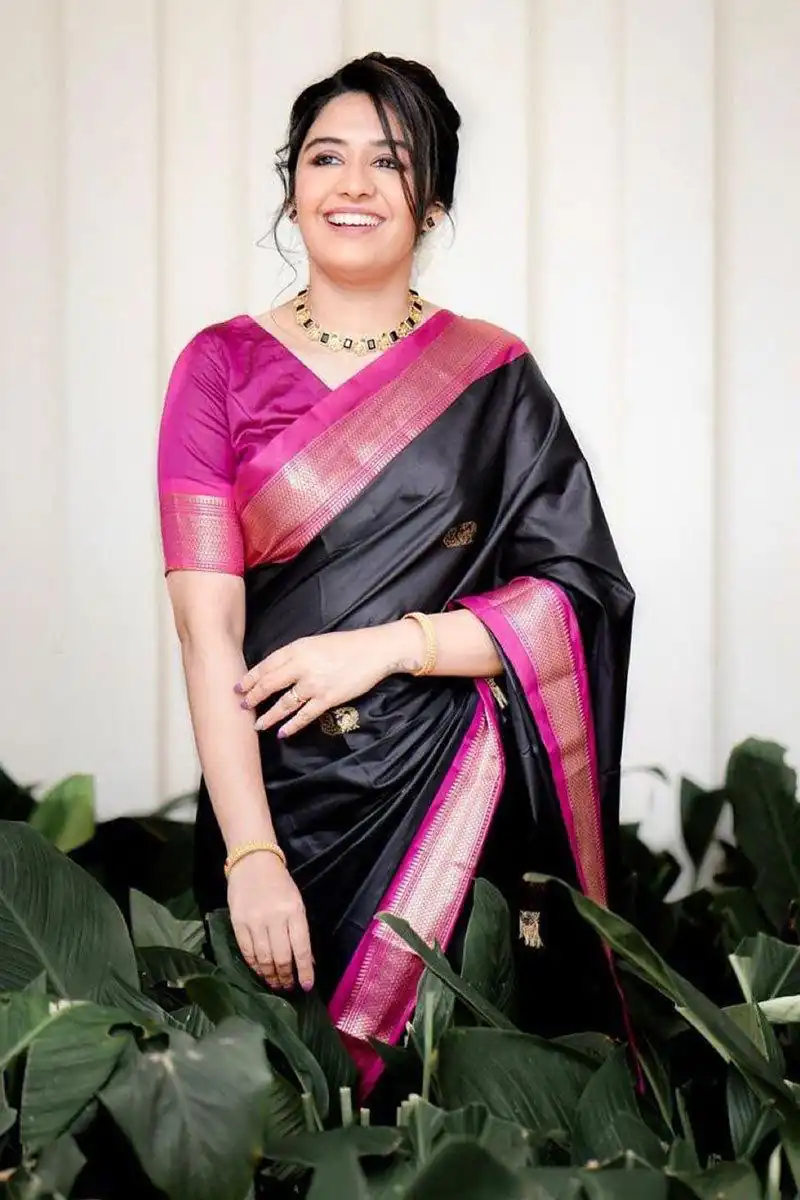 KP 7009 Black Soft Lichi Silk Saree with Lace Work & Lace Border. Introductory Price ₹1649. Delivery 4-6 Working Days. Shop now. | Creative Sarees, Bollywood Sarees, Designer Sarees, Embroidered Sarees, Ethnic Saree, Modern Digital sarees, Party Wear Sarees, Sarees